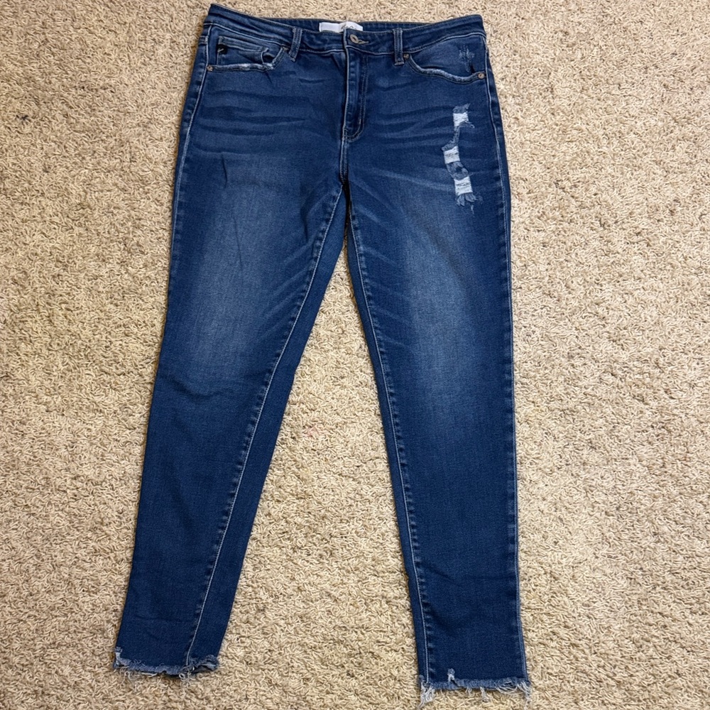 KanCan Dark Blue Skinny Jeans with Distressed Detail